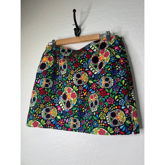 LoudMouth Classic Skort - Mosaic Skulls Size 12 Casual Dia de Muerte Mexican - Picture 8 of 8